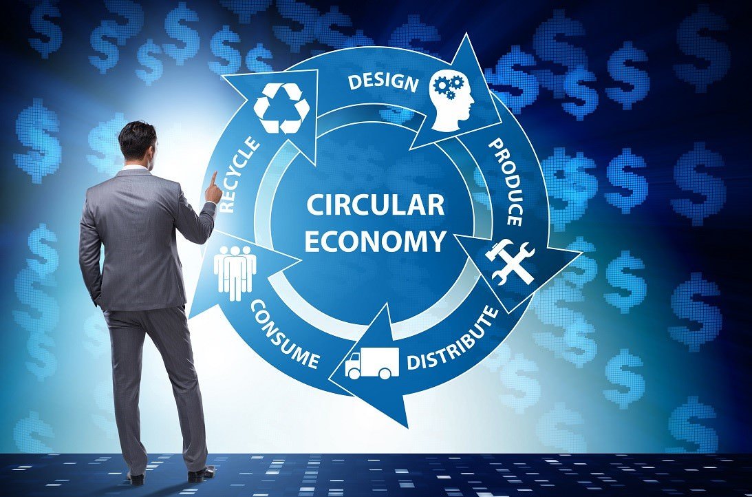 Concept of circular economy with businessman