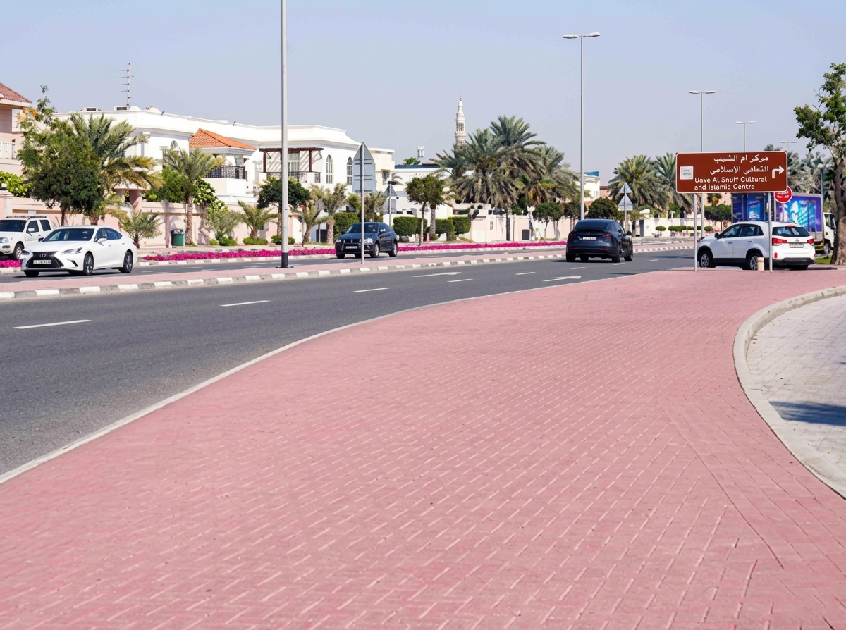 Dubai sidewalk maintenance work improving pedestrian pathways