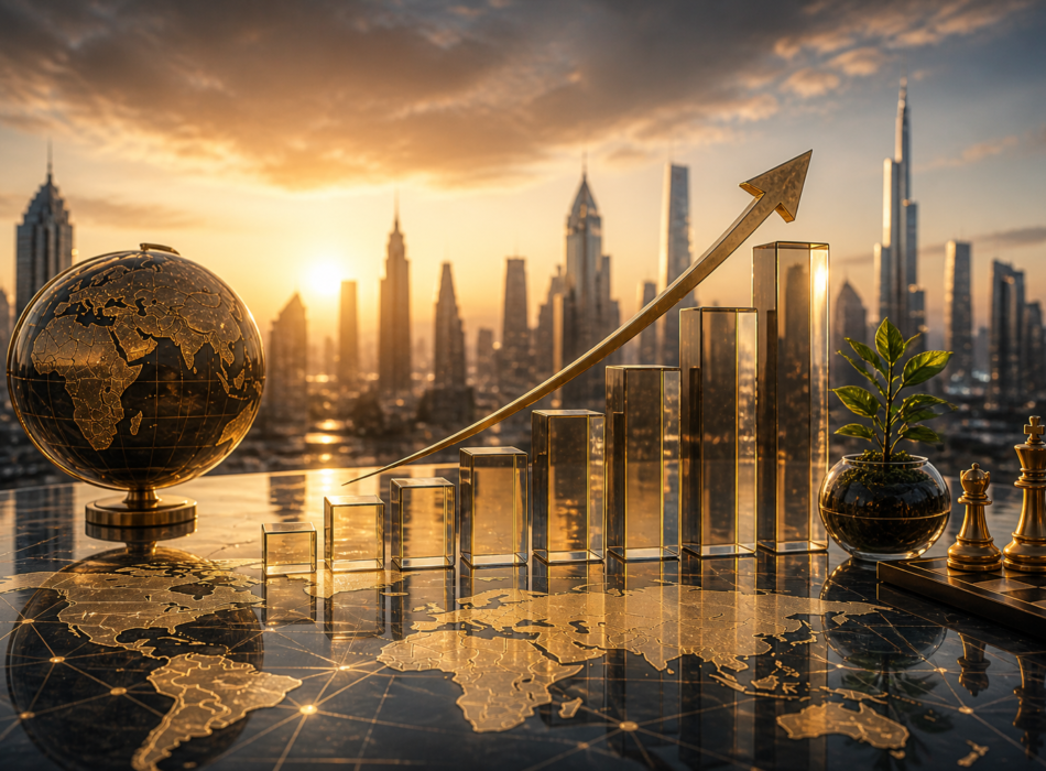 Emerging market city skyline showing rapid urban development and infrastructure growth